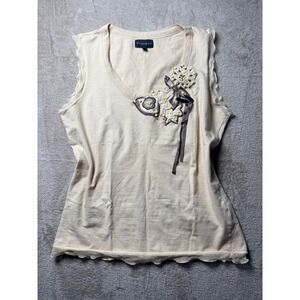 Project Womens Cream Floral‎ Applique Beaded Top Medium Y2K Balletcore Dainty